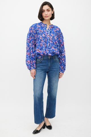 Isabel Marant Étoile Blue & Multicolour Ruffled Floral Top