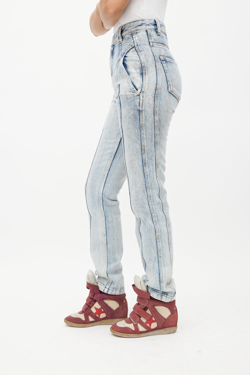 Isabel Marant Étoile Blue Pleated Slim Denim Jeans