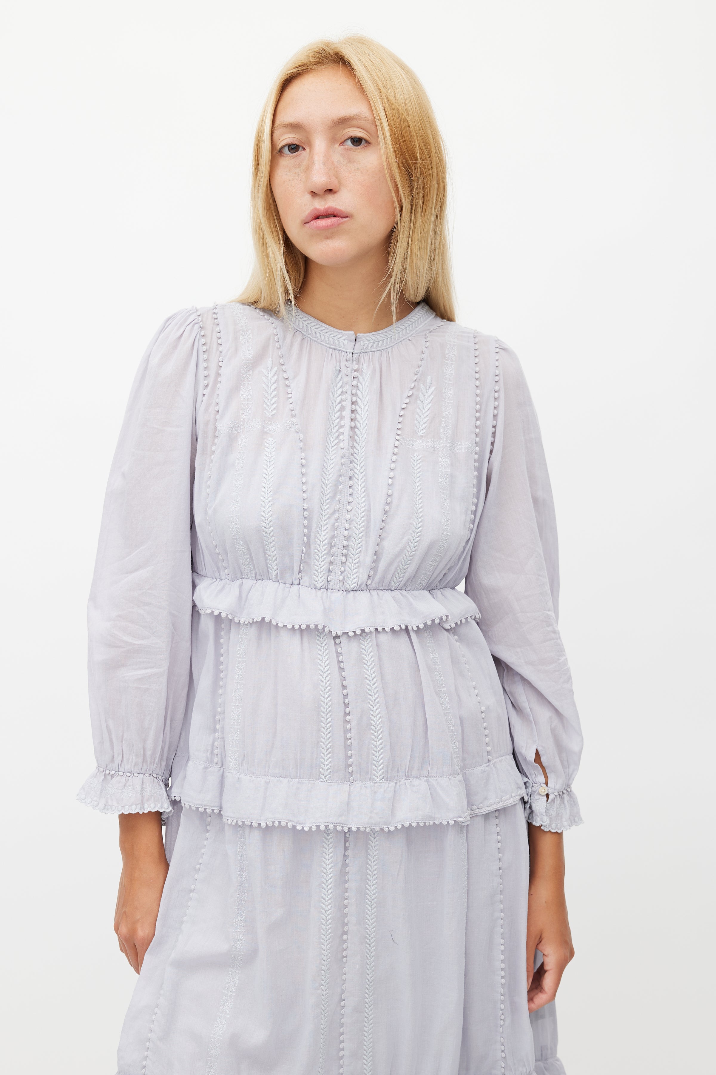 Isabel Marant toile // Blue Tiered Embroidered Dress VSP Consignment Isabel Marant toile // Blue Tiered Embroidered Dress VSP Consignment