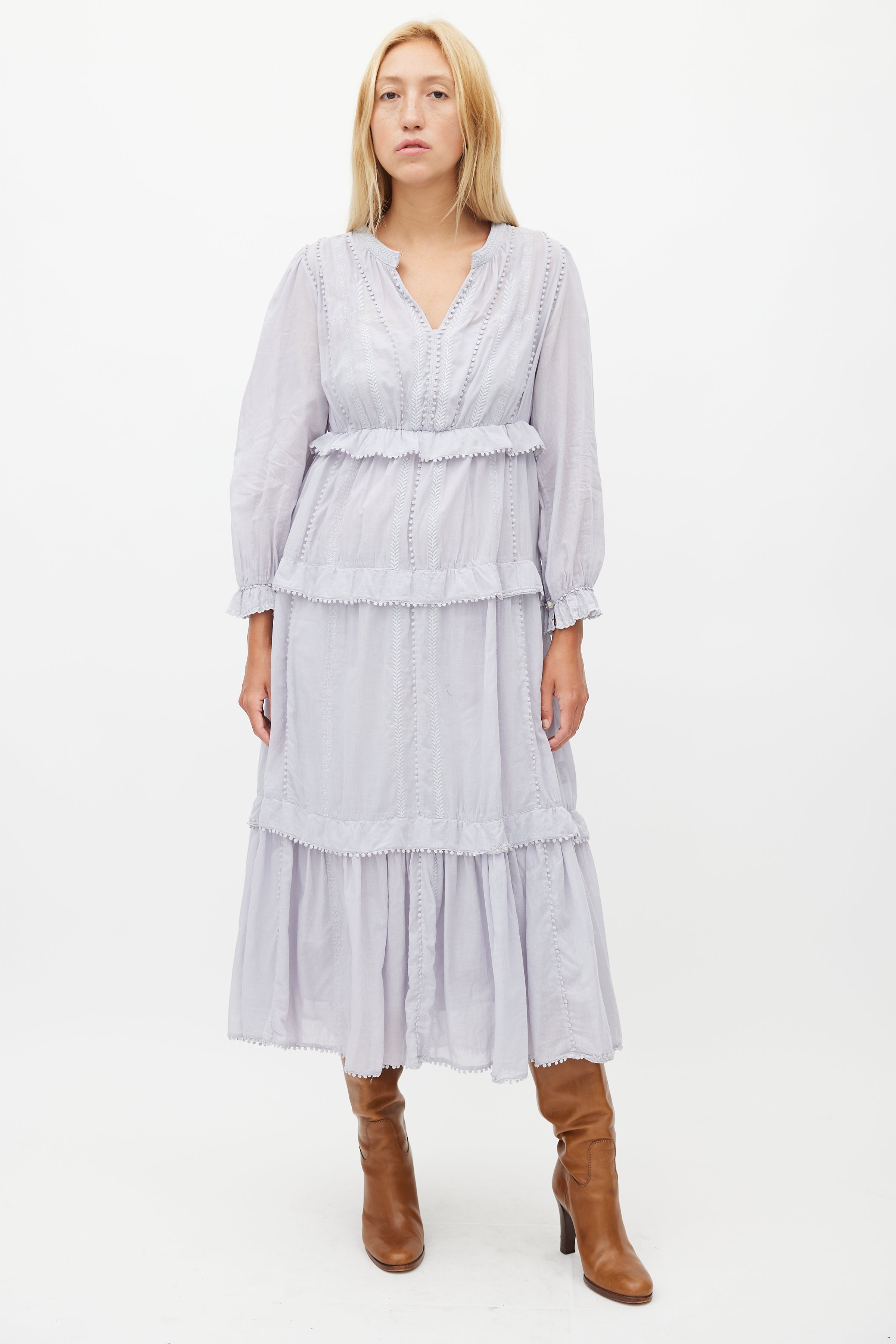 Isabel Marant toile // Blue Tiered Embroidered Dress VSP Consignment Isabel Marant toile // Blue Tiered Embroidered Dress VSP Consignment