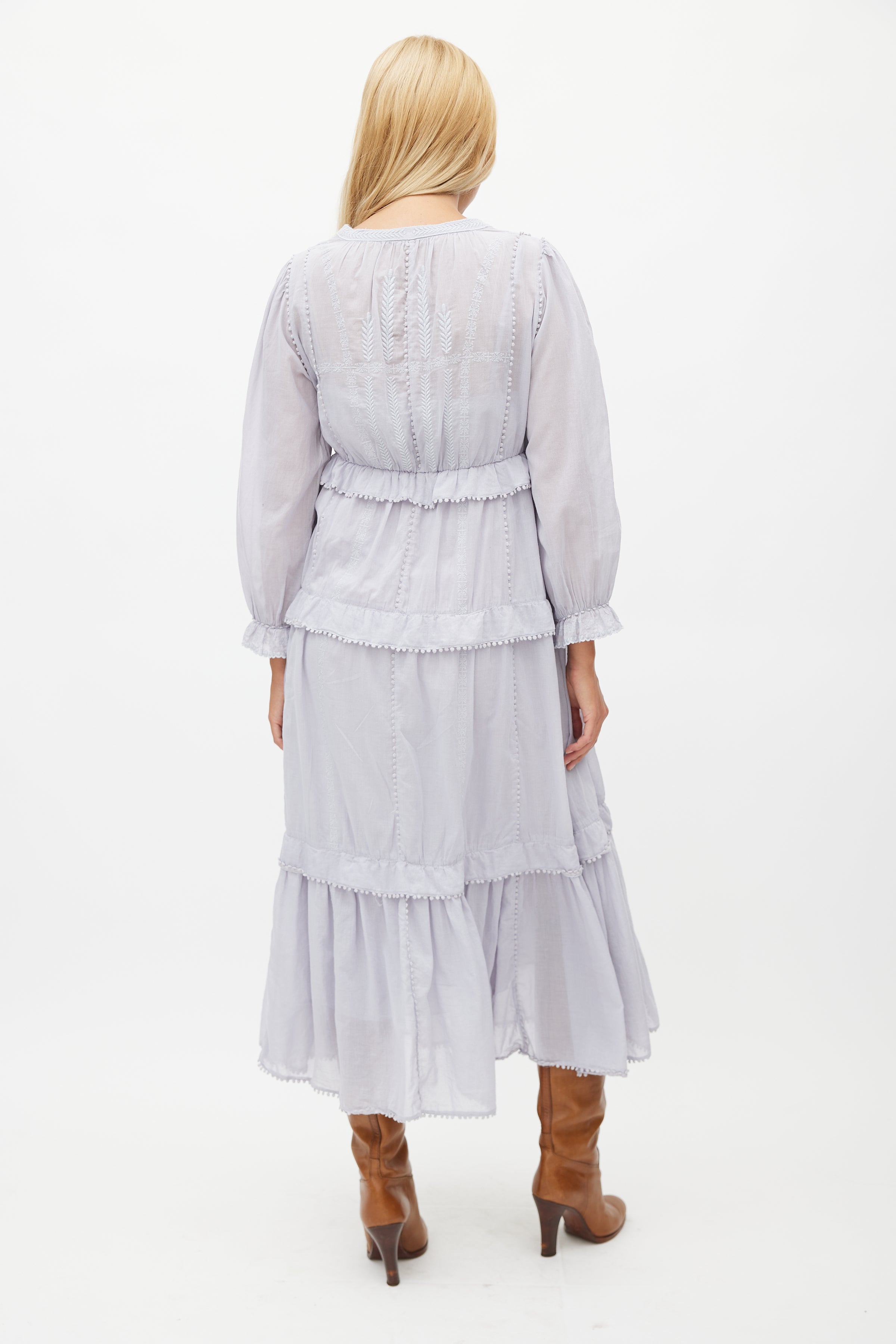 Isabel Marant toile // Blue Tiered Embroidered Dress VSP Consignment Isabel Marant toile // Blue Tiered Embroidered Dress VSP Consignment