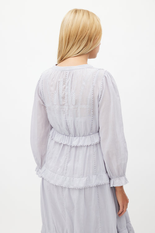 Isabel Marant Étoile Blue Tiered Embroidered Dress