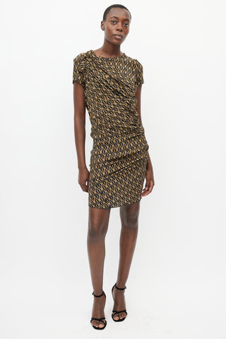 Isabel Marant Étoile Brown & Black Gathered Silk Dress