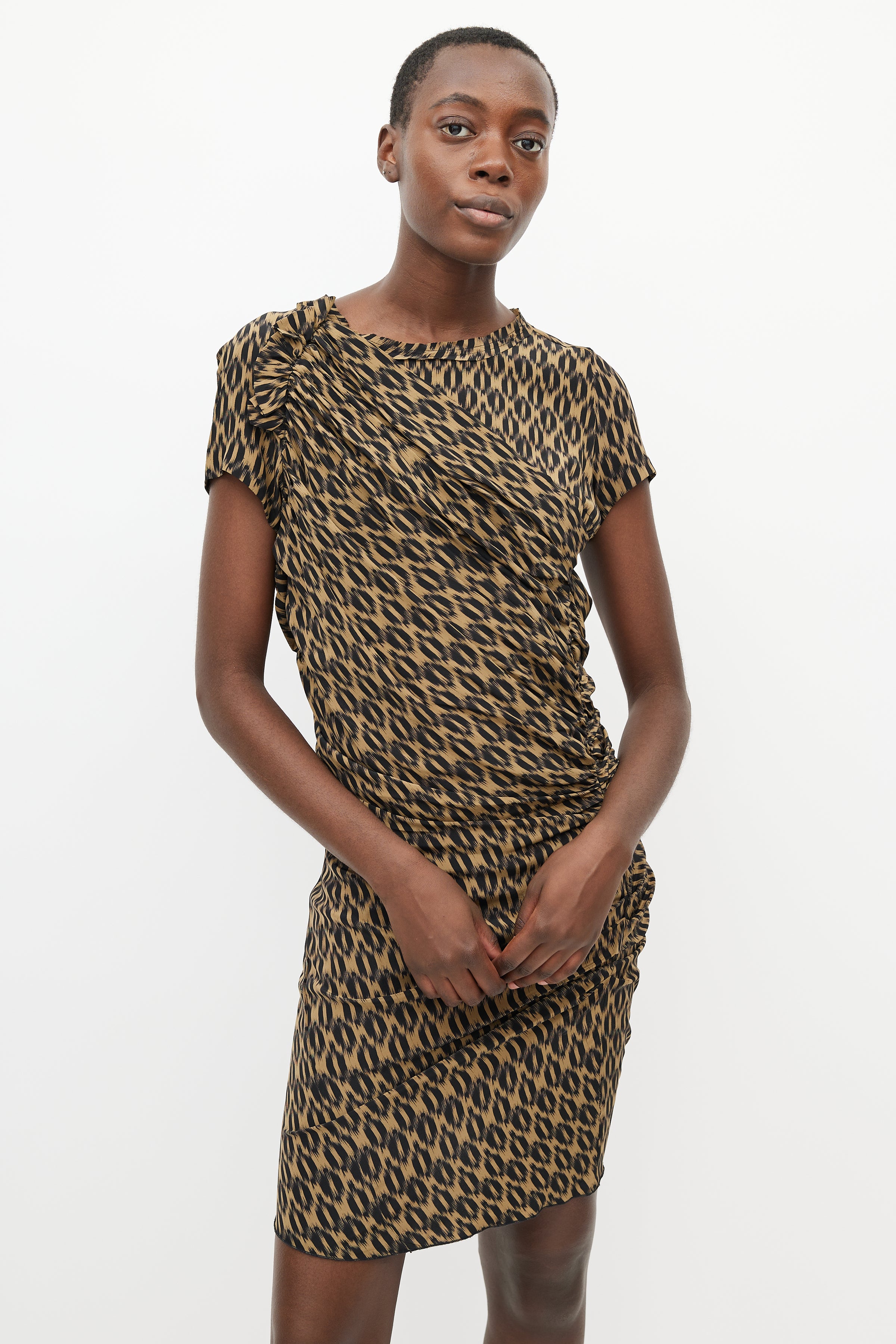 Isabel Marant Étoile // Brown & Black Gathered Silk Dress – VSP Consignment Isabel Marant Étoile // Brown & Black Gathered Silk Dress – VSP Consignment