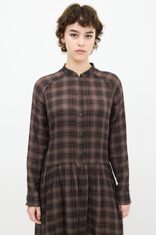 Isabel Marant Etoile Brown & Cream Ruffled Plaid Dress