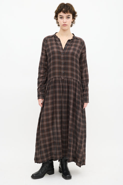 Isabel Marant Etoile Brown & Cream Ruffled Plaid Dress