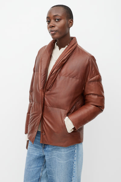 Isabel Marant Étoile // Brown Leather Carterae Puffer Jacket – VSP