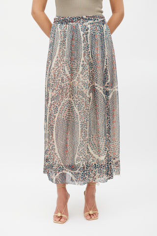 Isabel Marant Étoile Cream Blue & Red Printed Wrap Skirt