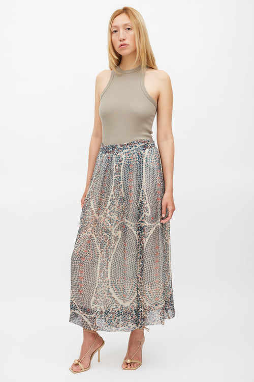 Isabel Marant Étoile Cream Blue & Red Printed Wrap Skirt