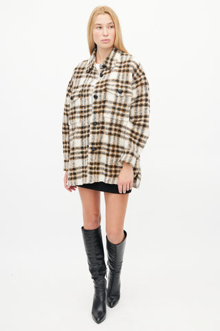 Isabel Marant Étoile Cream & Brown Plaid Wool Shirt Jacket