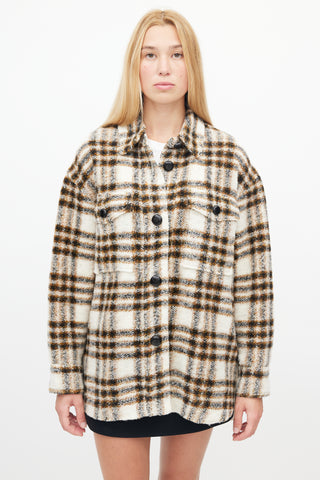 Isabel Marant Étoile Cream & Brown Plaid Wool Shirt Jacket