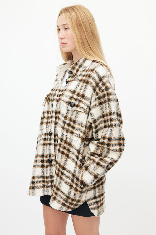Isabel Marant Étoile Cream & Brown Plaid Wool Shirt Jacket