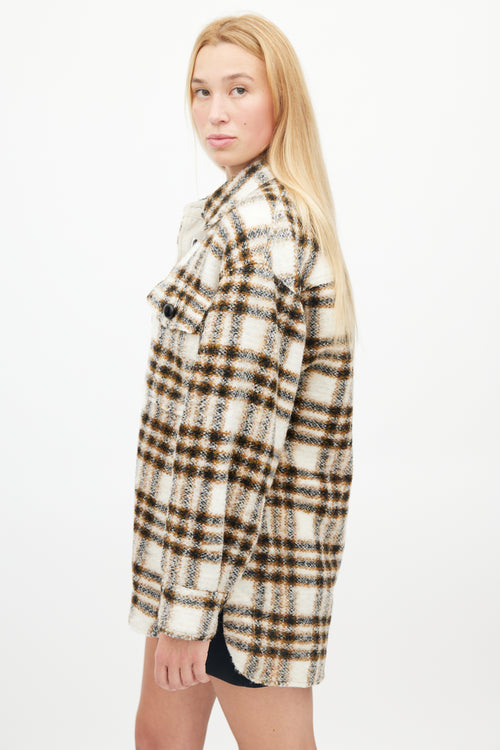 Isabel Marant Étoile Cream & Brown Plaid Wool Shirt Jacket