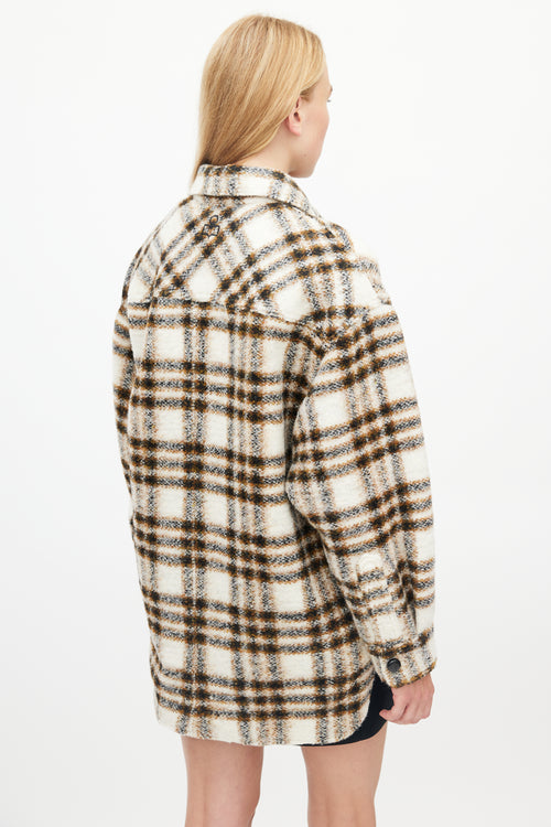 Isabel Marant Étoile Cream & Brown Plaid Wool Shirt Jacket