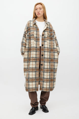 Isabel Marant Étoile Cream & Brown Wool Gabrion Plaid Coat