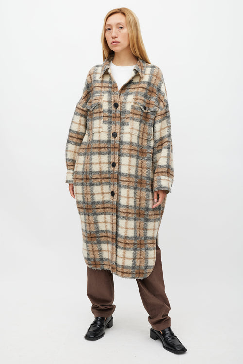 Isabel Marant Étoile Cream & Brown Wool Gabrion Plaid Coat