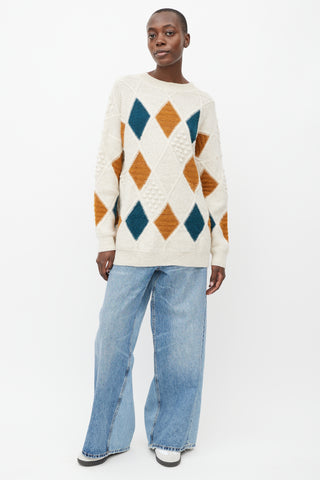 Isabel Marant Étoile Cream & Multicolour Knit Diamond Patchwork Sweater