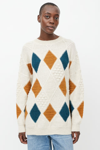 Isabel Marant Étoile Cream & Multicolour Knit Diamond Patchwork Sweater