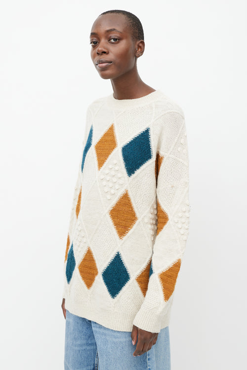 Isabel Marant Étoile Cream & Multicolour Knit Diamond Patchwork Sweater