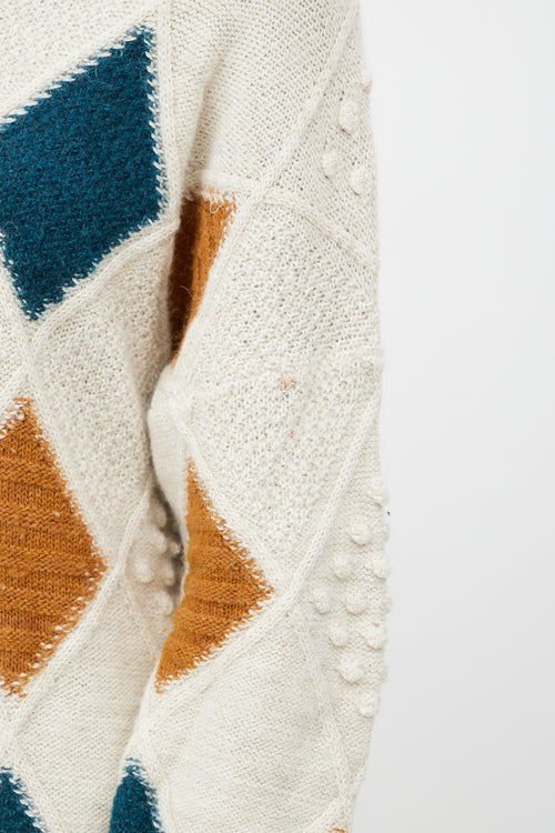 Isabel Marant Étoile Cream & Multicolour Knit Diamond Patchwork Sweater
