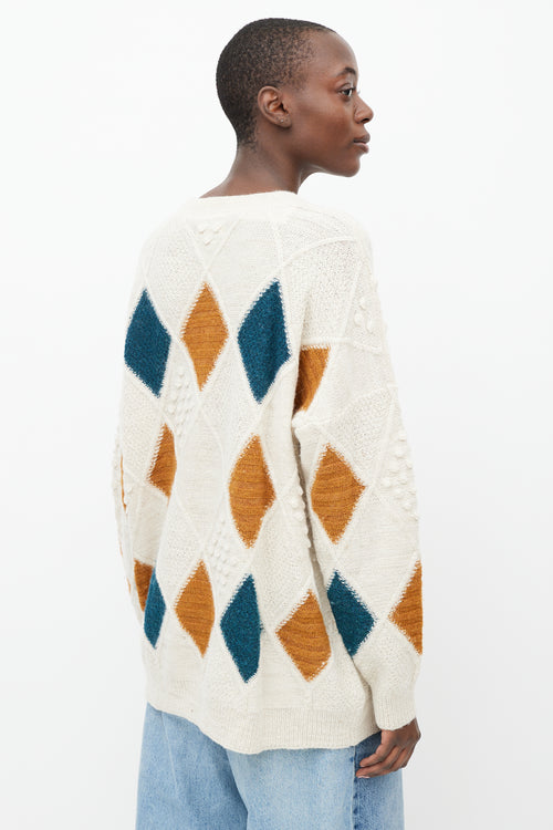 Isabel Marant Étoile Cream & Multicolour Knit Diamond Patchwork Sweater