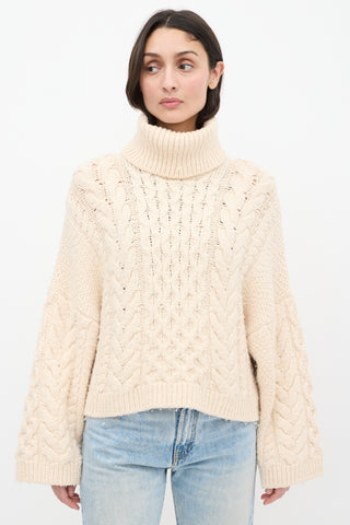 Isabel Marant Étoile Cream Wool Cable Knit Ingrid Sweater