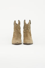 Isabel Marant Étoile Green Dallin Suede Embroidered Western Boot