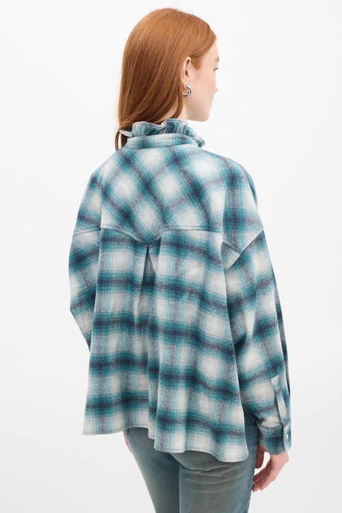 Isabel Marant Étoile Teal & Grey Plaid Rilaria Shirt