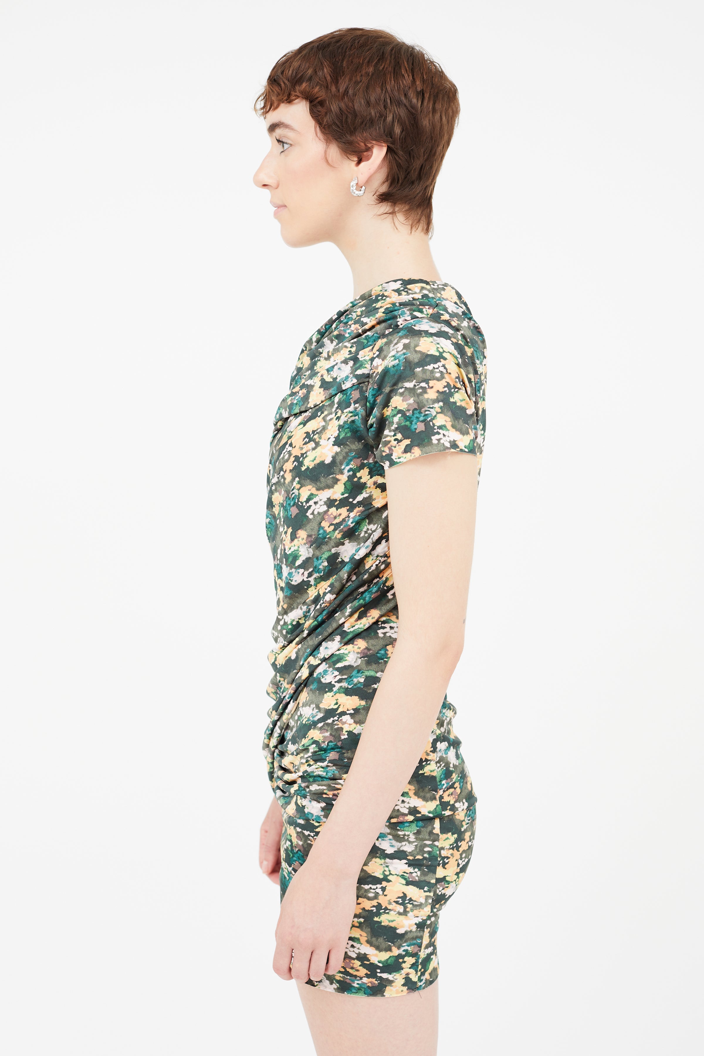 Isabel Marant toile // Green & Multi Floral Ruched Dress VSP Consignment Isabel Marant toile // Green & Multi Floral Ruched Dress VSP Consignment