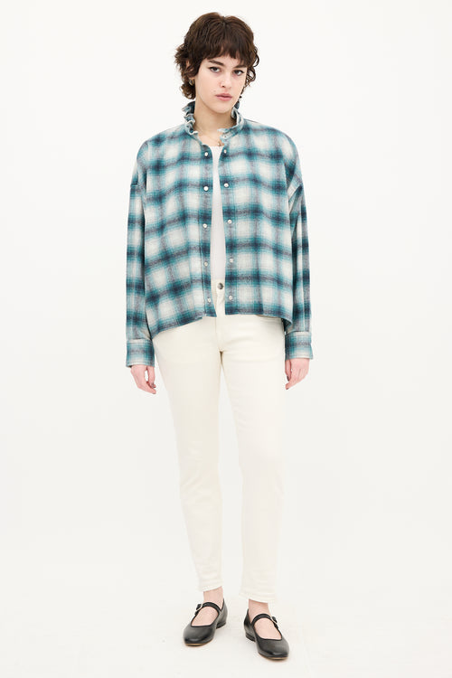 Isabel Marant Étoile Teal & Grey Wool Plaid Rilaria Shirt