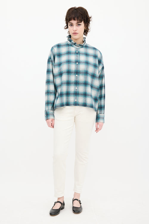 Isabel Marant Étoile Teal & Grey Wool Plaid Rilaria Shirt