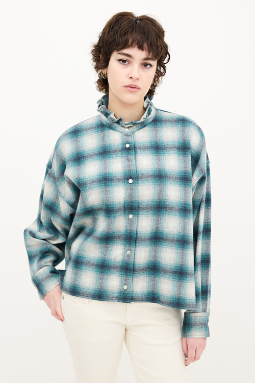 Isabel Marant Étoile Teal & Grey Wool Plaid Rilaria Shirt