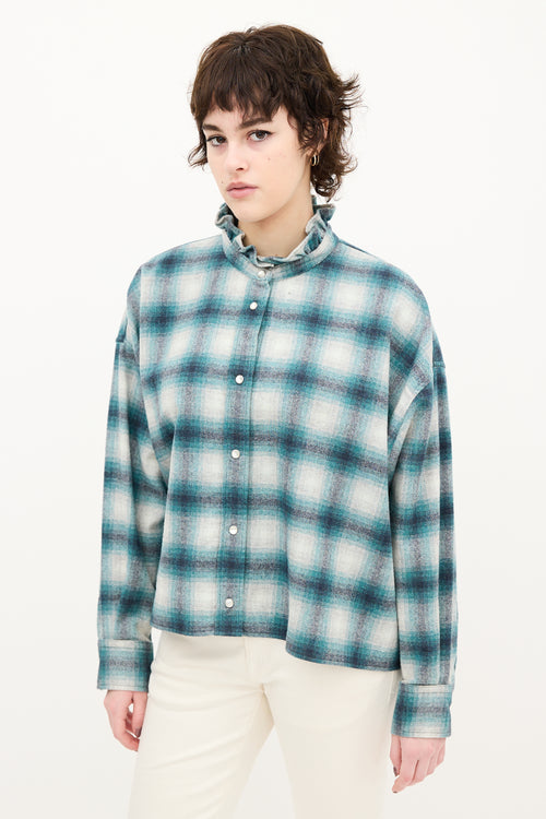 Isabel Marant Étoile Teal & Grey Wool Plaid Rilaria Shirt