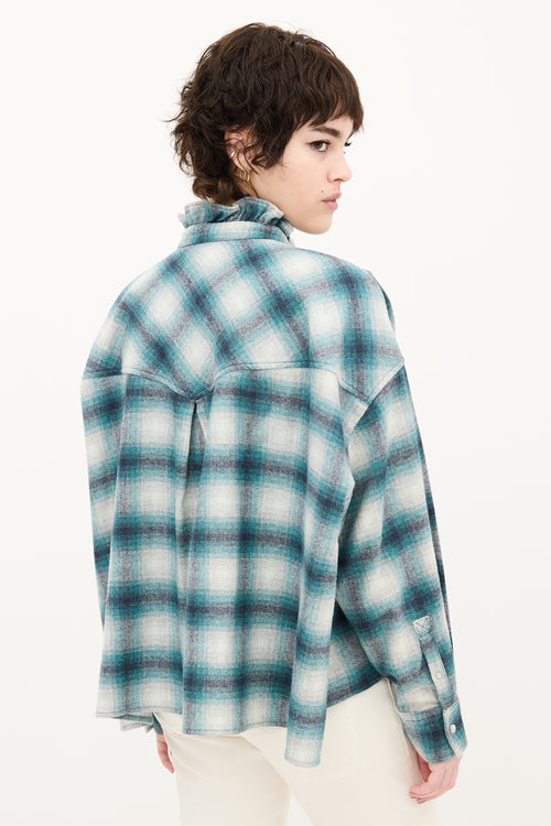 Isabel Marant Étoile Teal & Grey Wool Plaid Rilaria Shirt