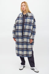 Isabel Marant Étoile Grey & Blue Wool Gabrion Plaid Coat
