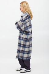 Isabel Marant Étoile Grey & Blue Wool Gabrion Plaid Coat