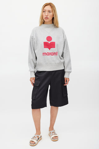 Isabel Marant Étoile Grey & Fuchsia Logo Moby Sweater