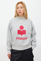 Isabel Marant Étoile Grey & Fuchsia Logo Moby Sweater