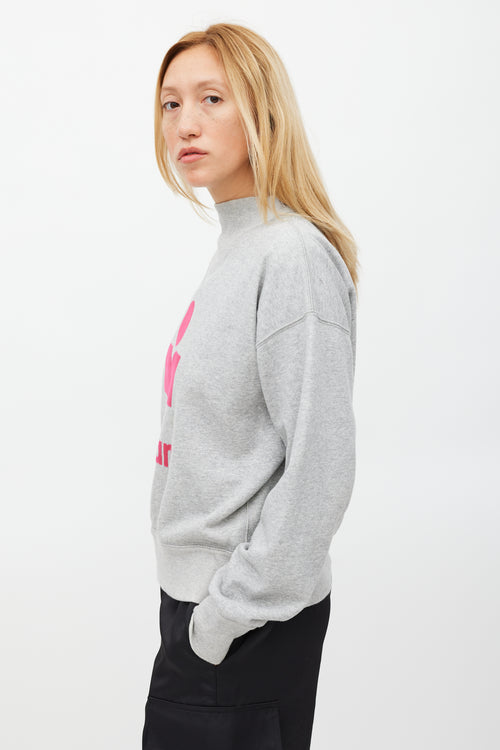 Isabel Marant Étoile Grey & Fuchsia Logo Moby Sweater