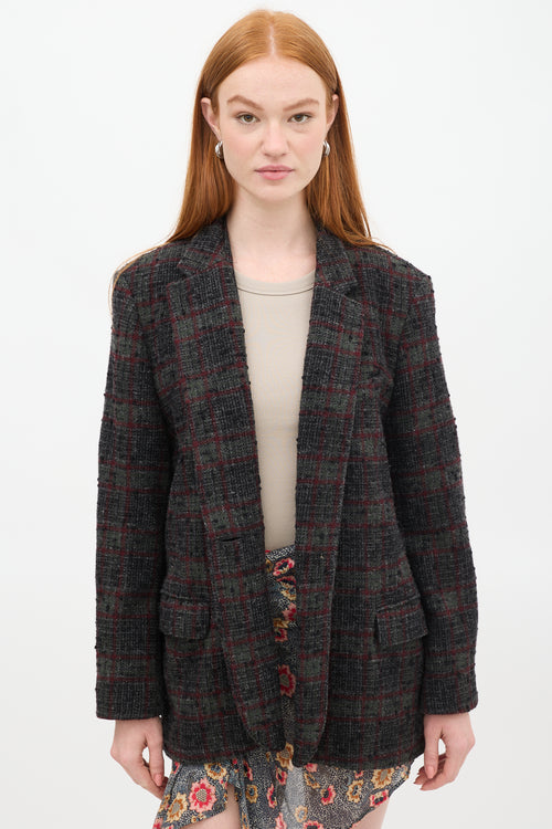 Isabel Marant Étoile Dark Grey & Red Wool Plaid Korix Blazer