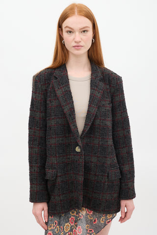 Isabel Marant Étoile Dark Grey & Red Wool Plaid Korix Blazer