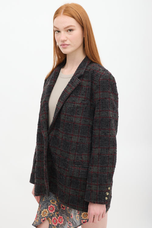 Isabel Marant Étoile Dark Grey & Red Wool Plaid Korix Blazer