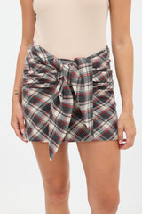 Isabel Marant Étoile Grey & Red Wool Gathered Plaid Skirt