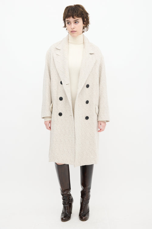 Isabel Marant Étoile Grey & White Wool Herringbone Long Coat