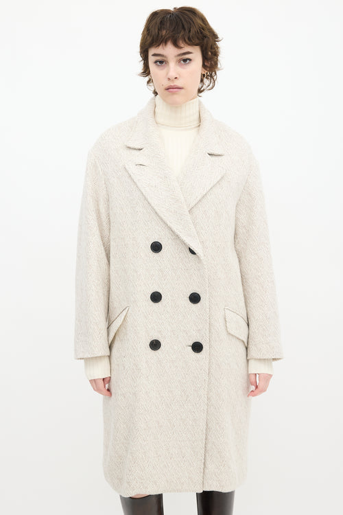 Isabel Marant Étoile Grey & White Wool Herringbone Long Coat