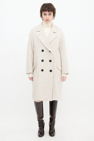 Isabel Marant Étoile Grey & White Wool Herringbone Long Coat