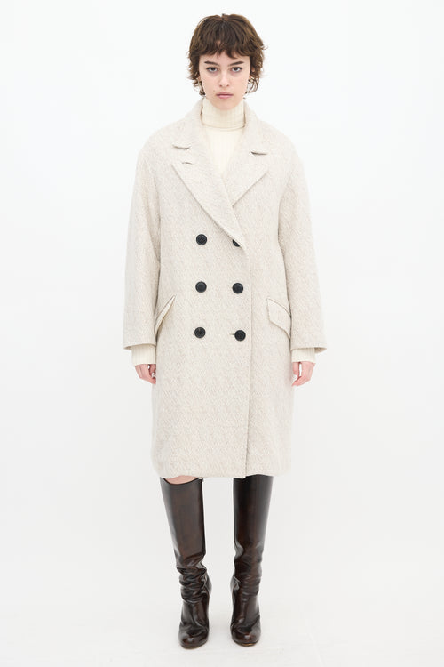 Isabel Marant Étoile Grey & White Wool Herringbone Long Coat