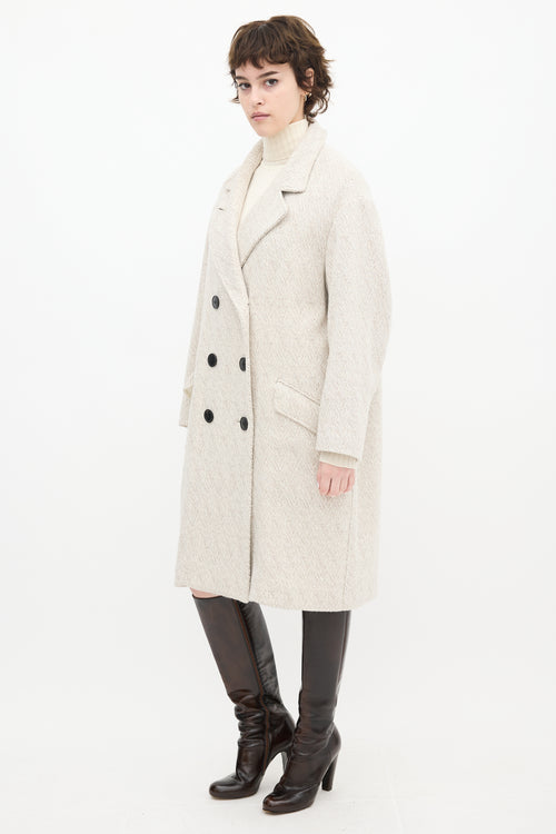 Isabel Marant Étoile Grey & White Wool Herringbone Long Coat