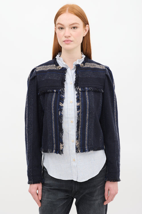 Isabel Marant Étoile Navy & Beige Jizaya Boxy Tweed Jacket