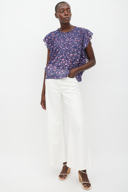 Isabel Marant Étoile Navy & Multicolour Floral Pleated Top